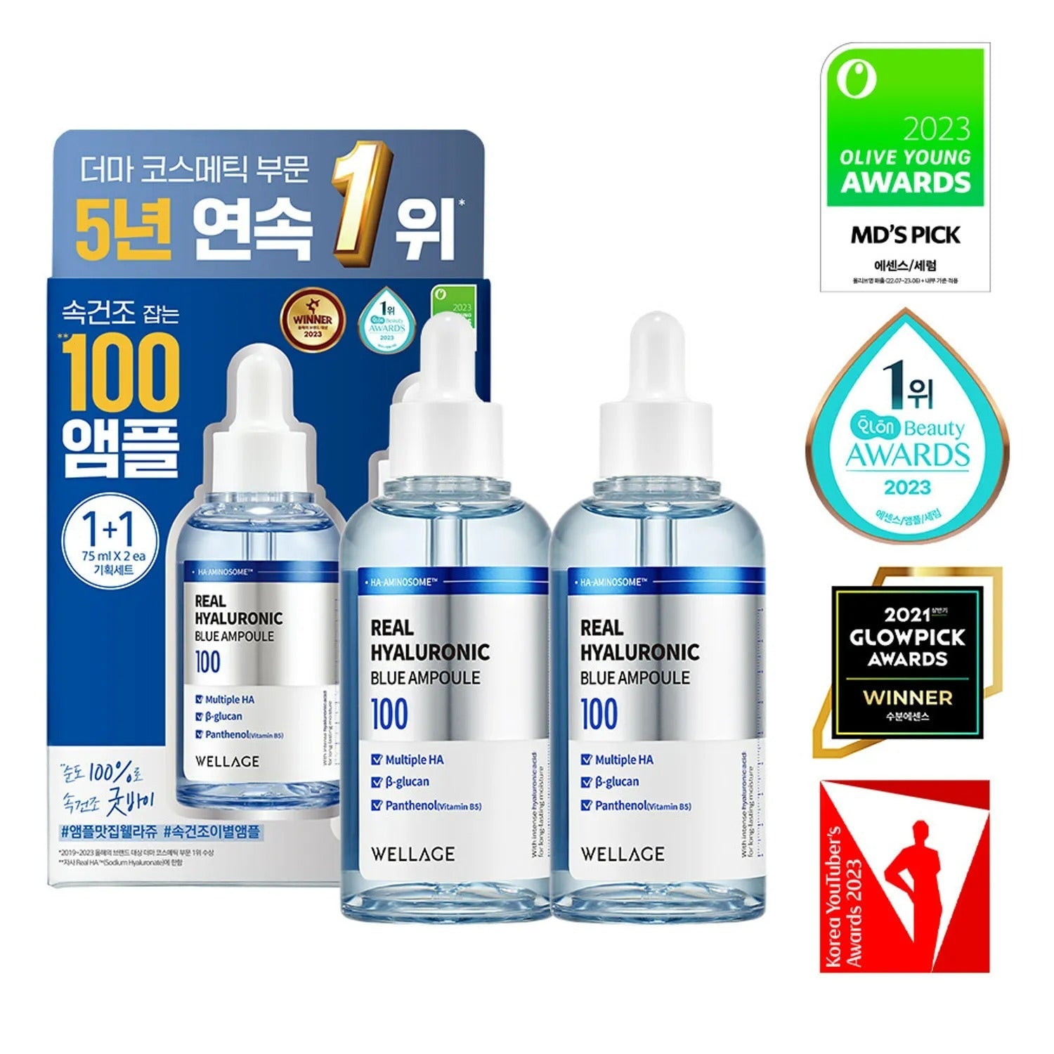 WELLAGE Real Hyaluronic Blue 100 Ampoule 75mL 1+1 Special Set