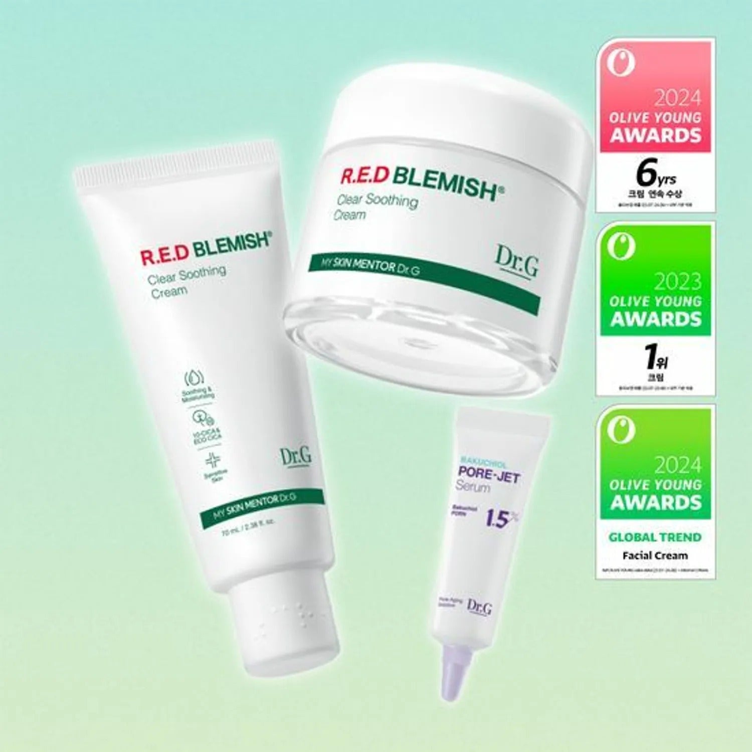 â˜…2024 Awardsâ˜… Dr.G Red Blemish Clear Soothing Cream 70mL Set (+70ml Tube+Pore Jet Serum 10ml)