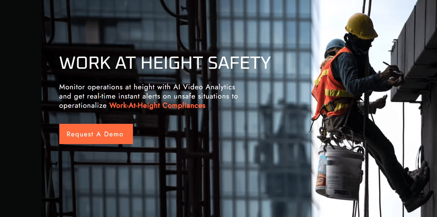 Workplace Safety Software viAct | AI Video Analytics For Work At Height Safety, Fall From Height Safety & Fall Protection | Slips, Trips, and Almost Falls Detection | Missing Barricades Detection